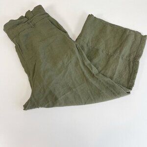 Blank NYC Womens High Waisted Wide Leg Pants Green L Cropped Linen Side Pockets